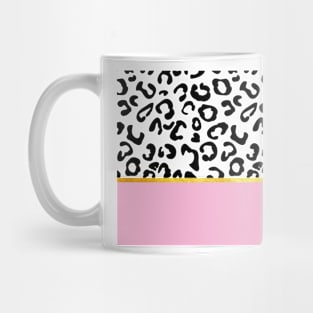 Black and white leopard print on pink, golden lining Mug